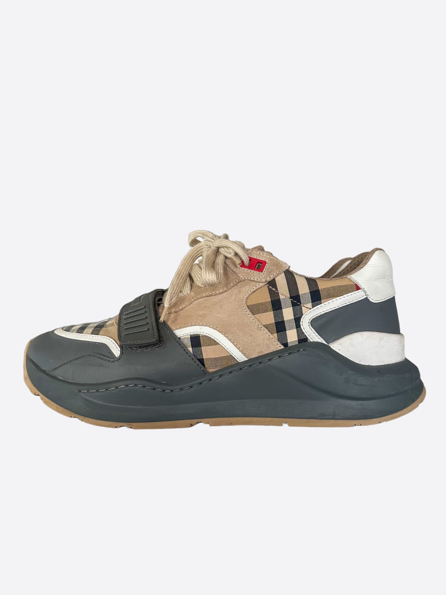 Burberry Grey & Tan Check Sneakers for Men & Women - Classic Plaid Design Comfortable Casual Shoes for Walking, Travel & Everyday Wear