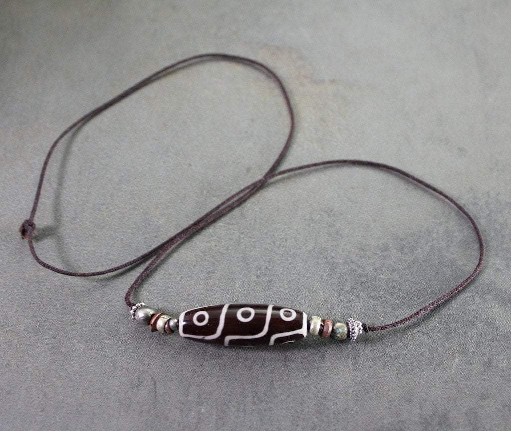 9 Eye Dzi Bead Necklace - Tibetan Buddhist Protection Amulet for Men & Women | Spiritual Jewelry for Meditation, Healing & Good Luck