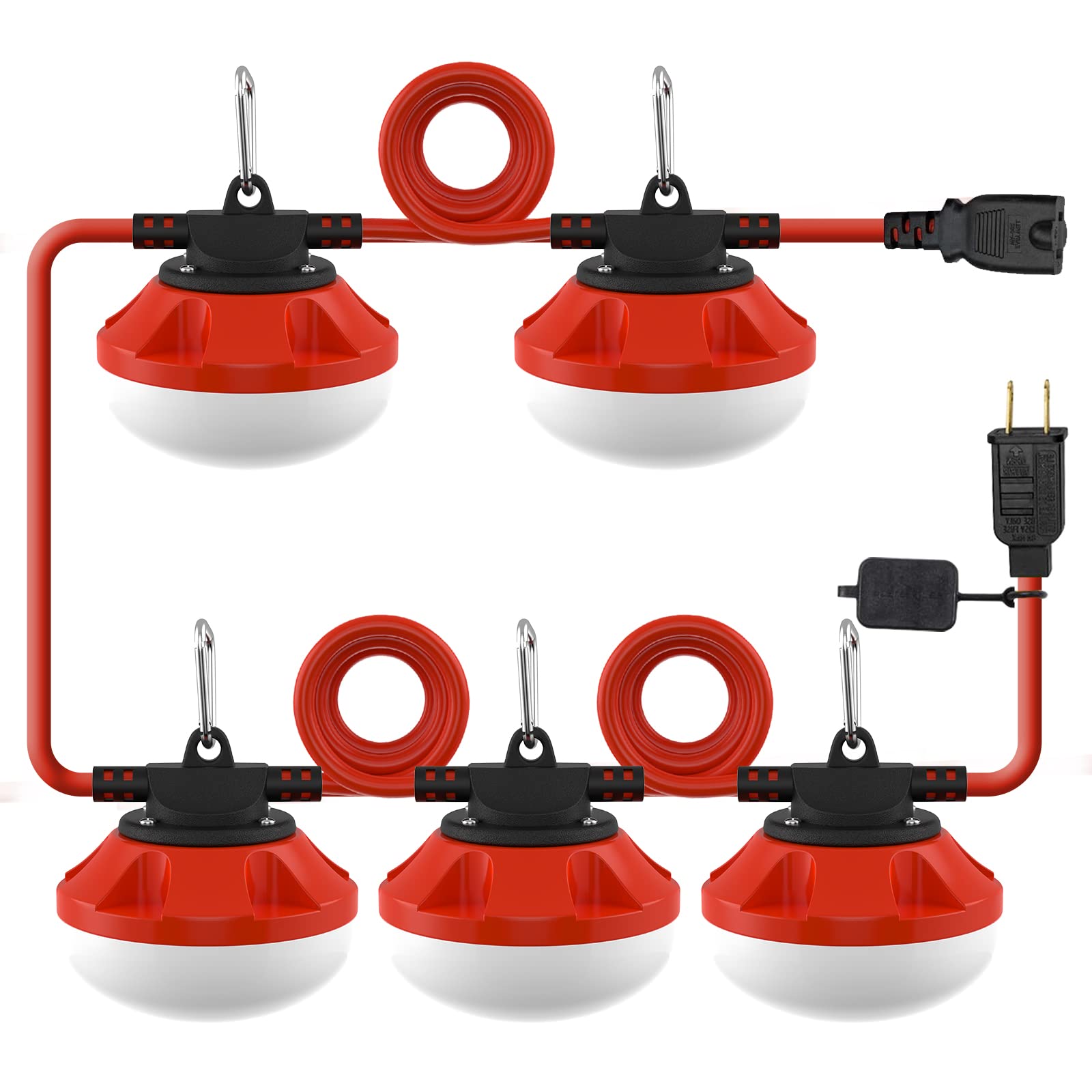 50FT LED Construction String Lights - 5000LM Super Bright Temporary Work Lighting with 5 Medium Base Sockets, Linkable for Outdoor Job Sites - Perfect for Construction Areas, Backyards, Patios, and Emergency Lighting