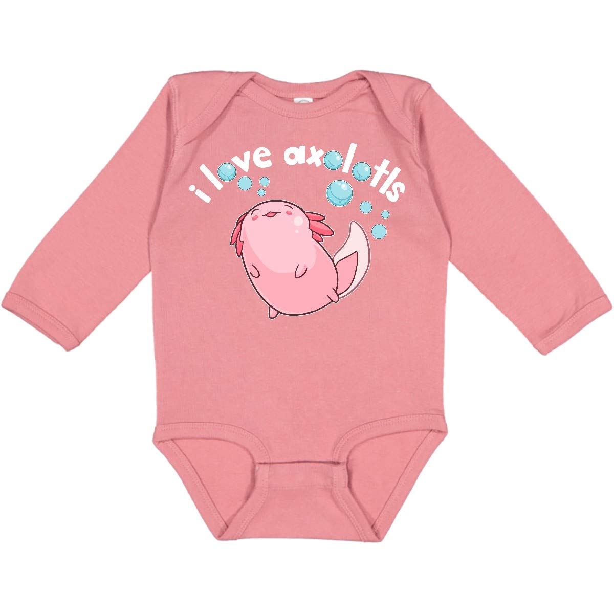 Inktastic I Love Axolotls with Bubbles Long Sleeve Baby Bodysuit - Cute Axolotl Animal Print Onesie for Newborns & Infants - Perfect for Playtime, Photo Shoots & Gifts