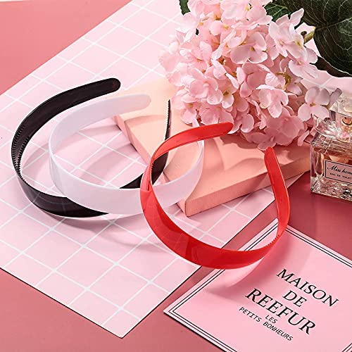 Glamifirsto 3-Pack 1 Inch Wide Plastic Headbands with Teeth - Non-Slip Hard Plastic Hairbands for Women & Girls - DIY Hair Accessories in Black, White, Red - Perfect for Crafting, Salon Styling & Everyday Wear