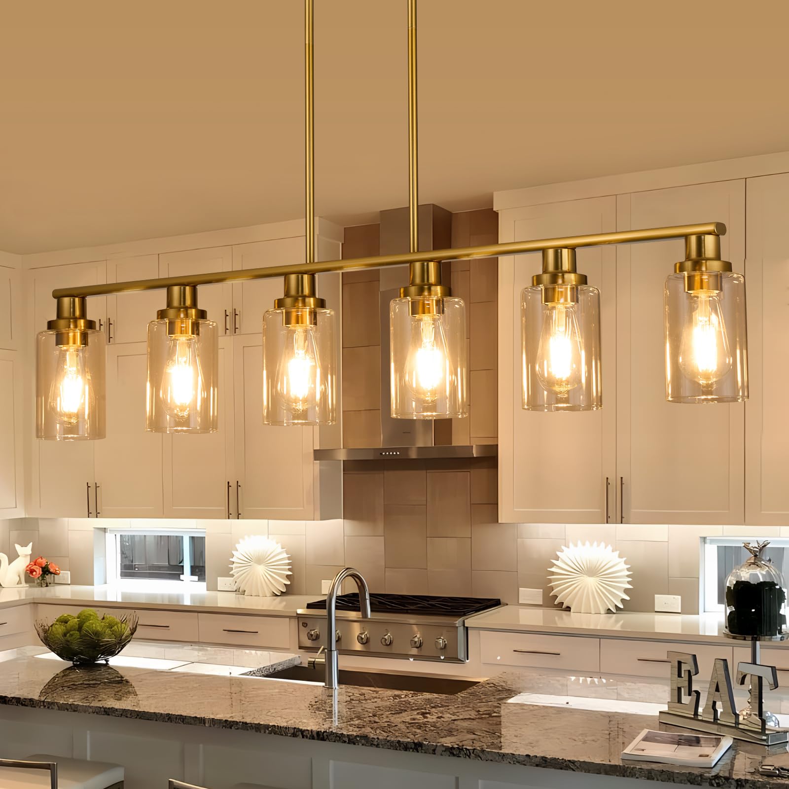 Modern 6-Light Gold Linear Chandelier - 44.3