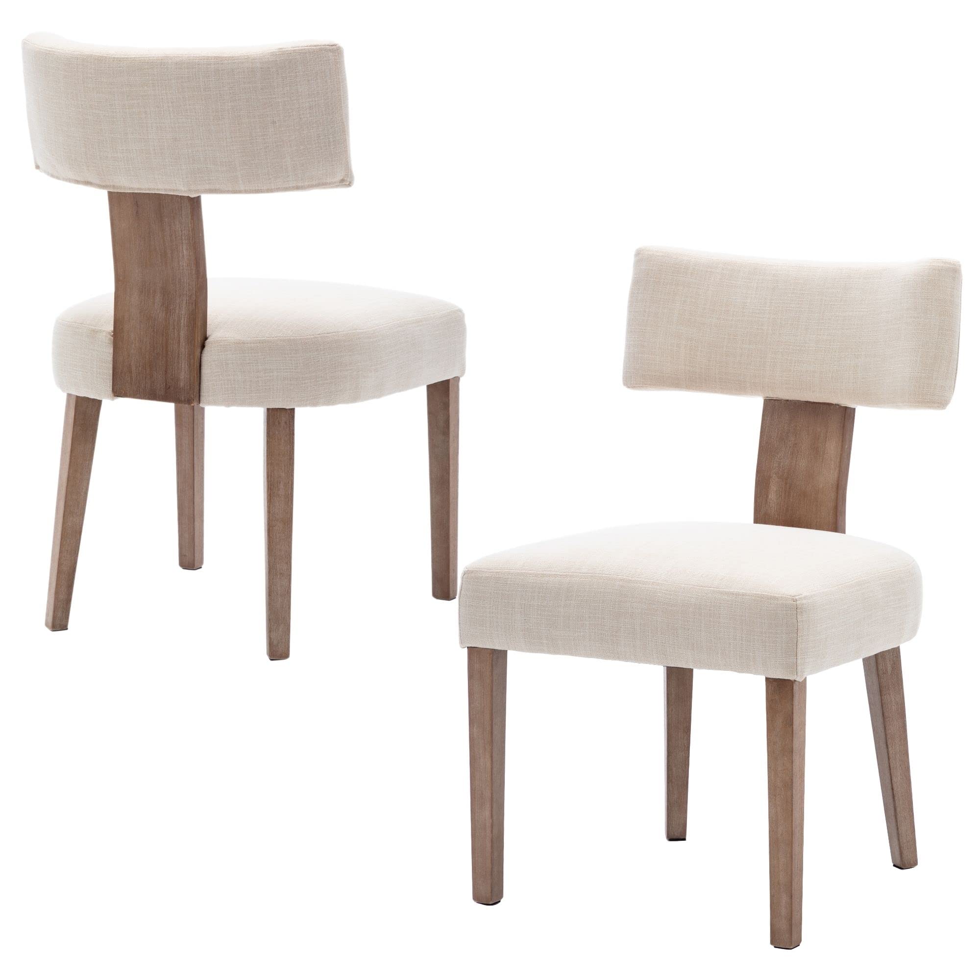 Modern Dining Chairs Set of 2 - Upholstered Wooden Leg Side Chairs with Linen Fabric & Curved Wingback Design - Comfortable for Living Room, Bedroom, Kitchen - Beige Home Decor for Family Gatherings & Dinner Parties