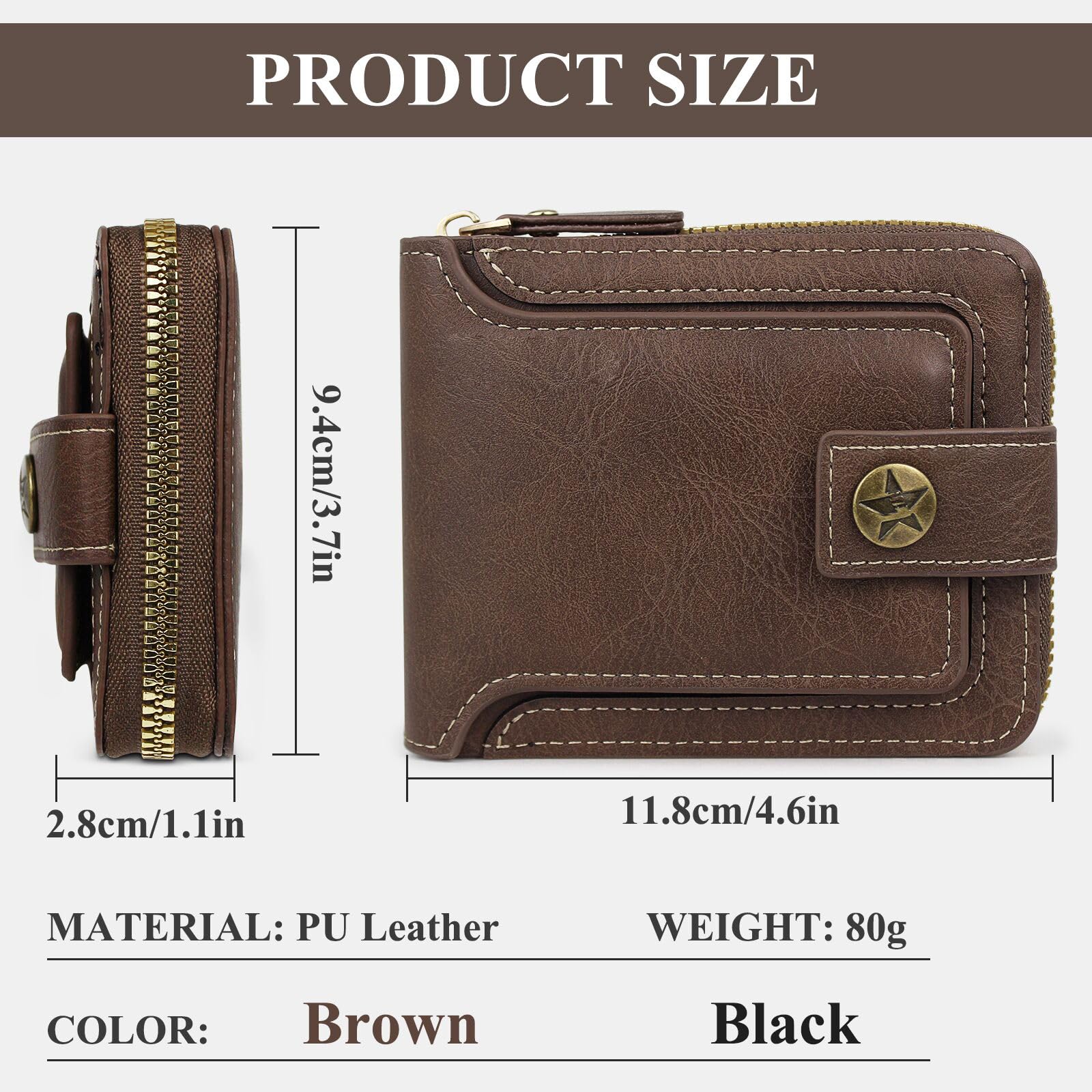 Vintage PU Leather Men's Wallet with 10 Card Slots & Zipper Pocket - Large Capacity RFID Blocking Credit Card Holder for Travel, Business & Everyday Use (Brown)