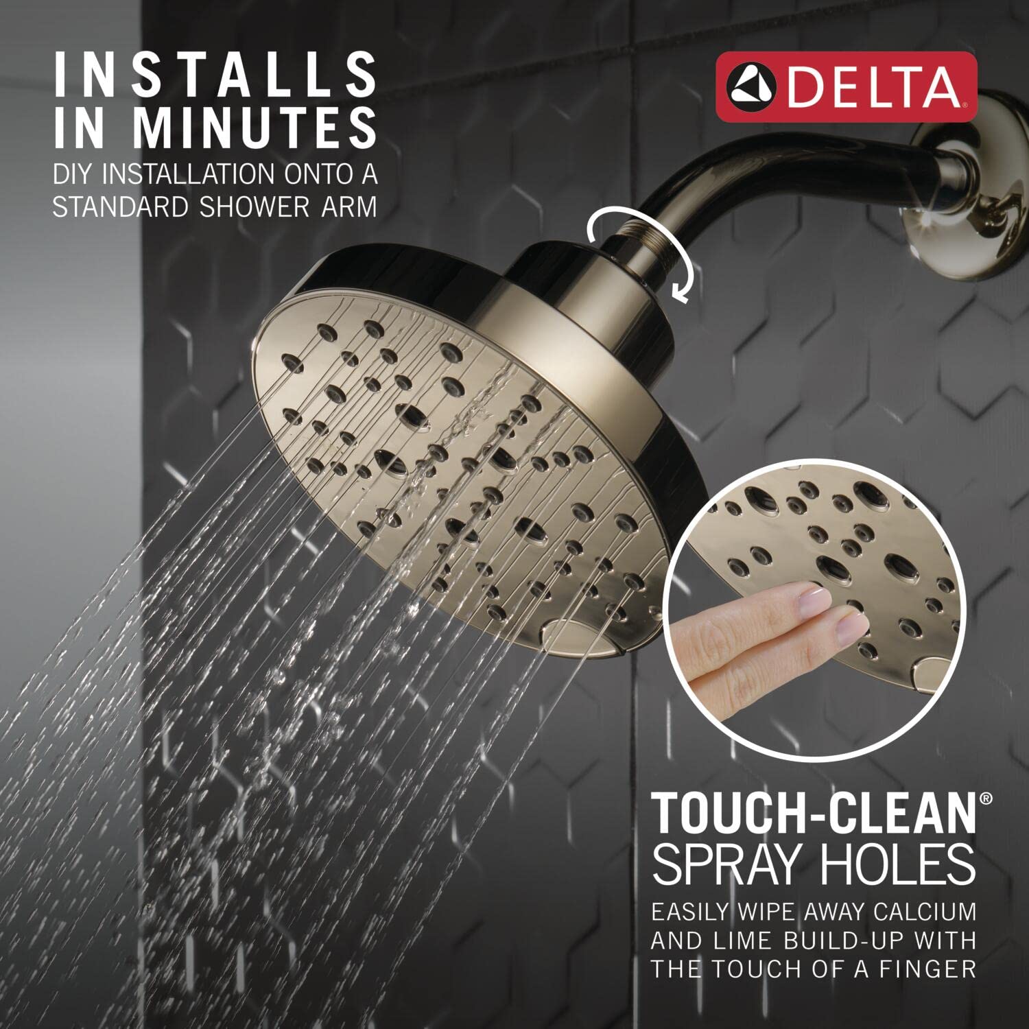 Delta 5-Spray Shower Head with H2Okinetic Technology - Polished Nickel Raincan Shower Head - 1.75 GPM Water Saving - Round Design for Modern Bathrooms - Perfect for Spa-Like Shower Experience at Home