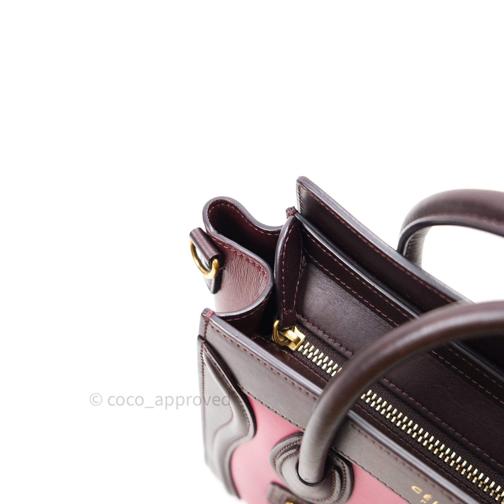 Celine Nano Luggage Tote Bag in Tri-Color Dark Red, Pink & Brown - Perfect for Work, Travel & Everyday Use