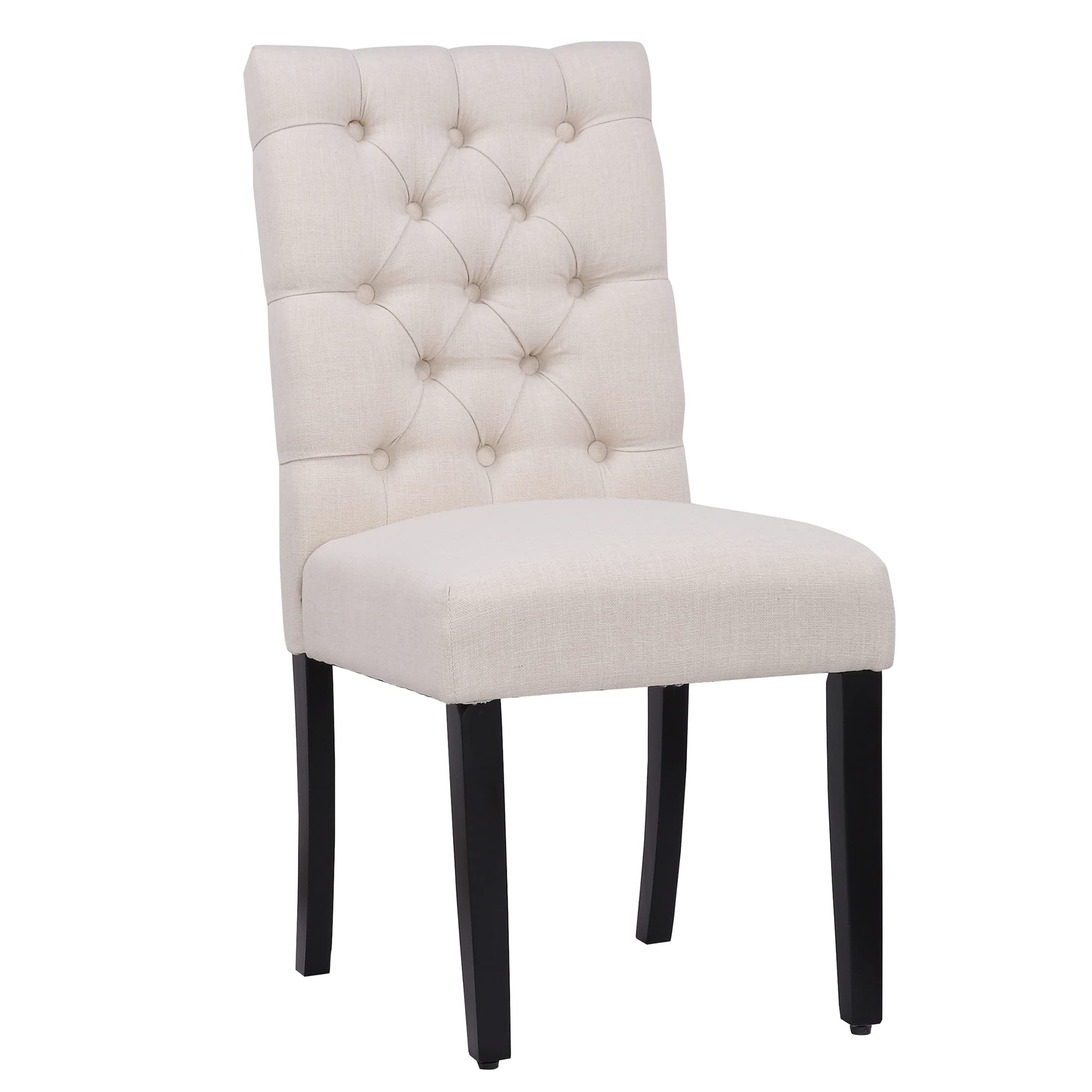 WestinTrends Hayes Tufted Dining Chairs - Linen Upholstered Kitchen & Dining Room Chairs with Solid Wood Legs, Beige - Perfect for Farmhouse, Modern & Traditional Home Decor