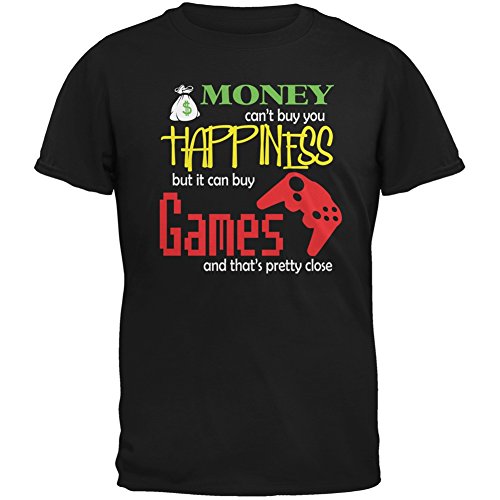 Funny Black Adult T-Shirt - Money Happiness Video Games Design for Casual Wear, Gifts & Gaming Events