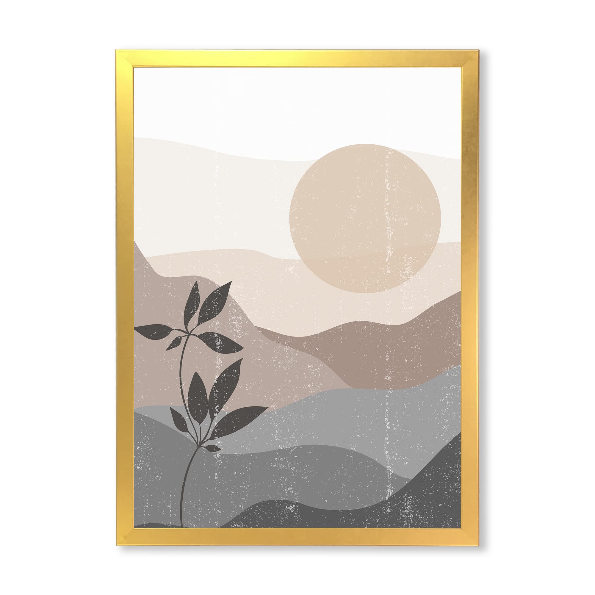Minimalist Mountain Landscape Sunset Painting - Modern Framed Wall Art Decor for Living Room, Bedroom & Office