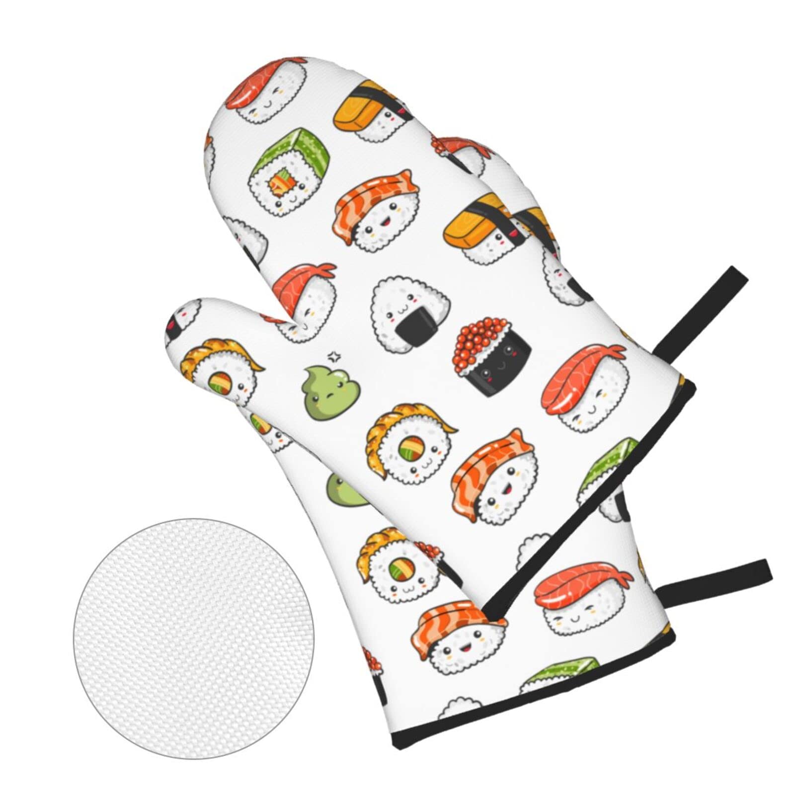 Japanese Kawaii Sushi Oven Mitts & Pot Holders Set of 4 - Heat Resistant Kitchen Gloves for Cooking, Baking, Grilling & BBQ - Perfect for Home Chefs & Sushi Lovers