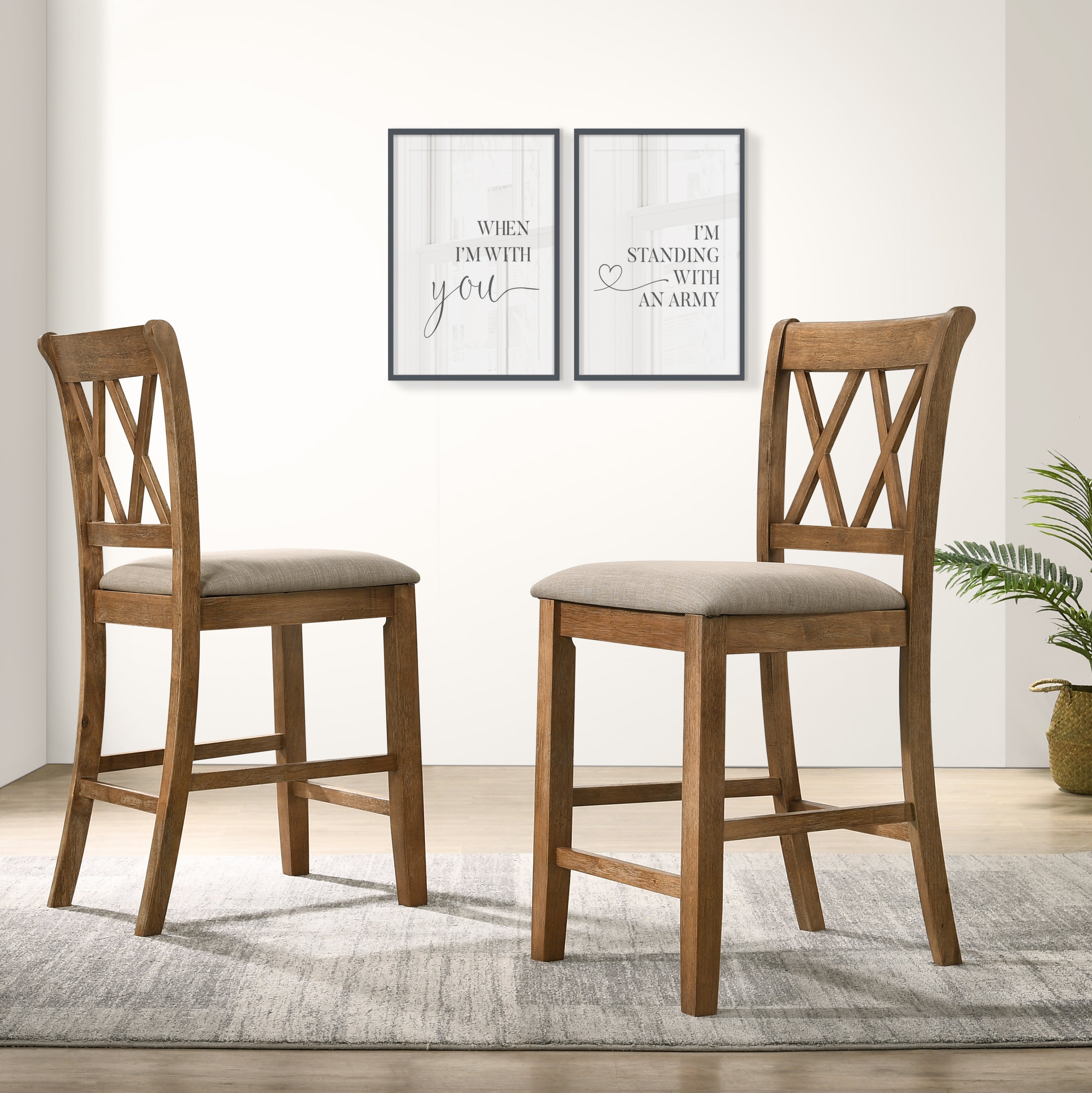 Roundhill Furniture Windvale Fabric Upholstered Counter Height Dining Chairs Set of 2 - Modern Kitchen Bar Stools for Breakfast Nook, Dining Room & Small Spaces