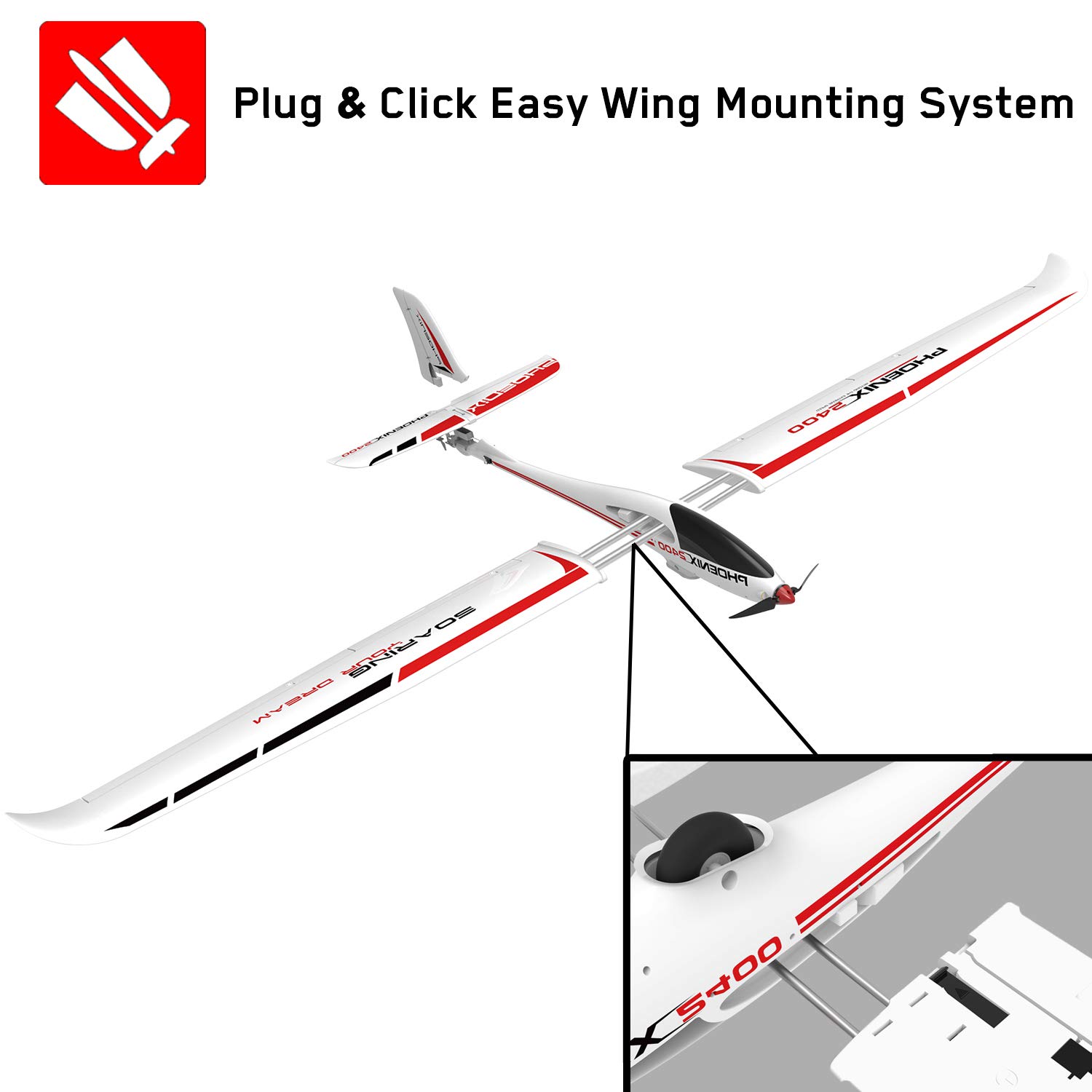 VOLANTEXRC Phoenix 2400 RC Airplane - Professional Level Glider with Plastic Unibody Fuselage, PNP Version (No Battery/Charger) - Great for Outdoor Flying, RC Hobbyists & Aerial Photography (Model EXA75903P)