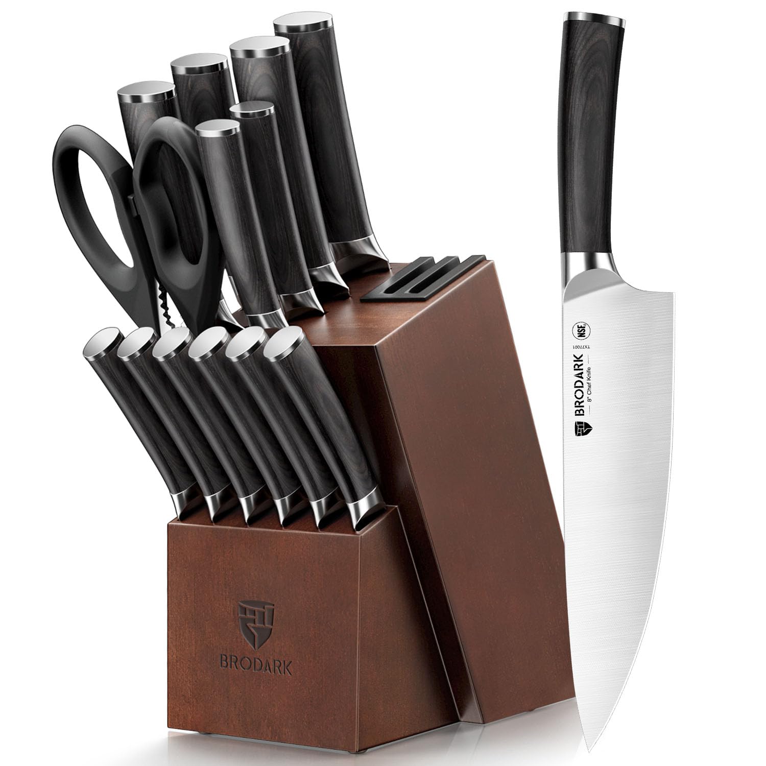 15-Piece Ultra Sharp Kitchen Knife Set with Wooden Block - High Carbon Stainless Steel Chef Knives, Full Tang Design & Included Sharpener - Perfect for Home Cooking, Professional Chefs & Gift Giving