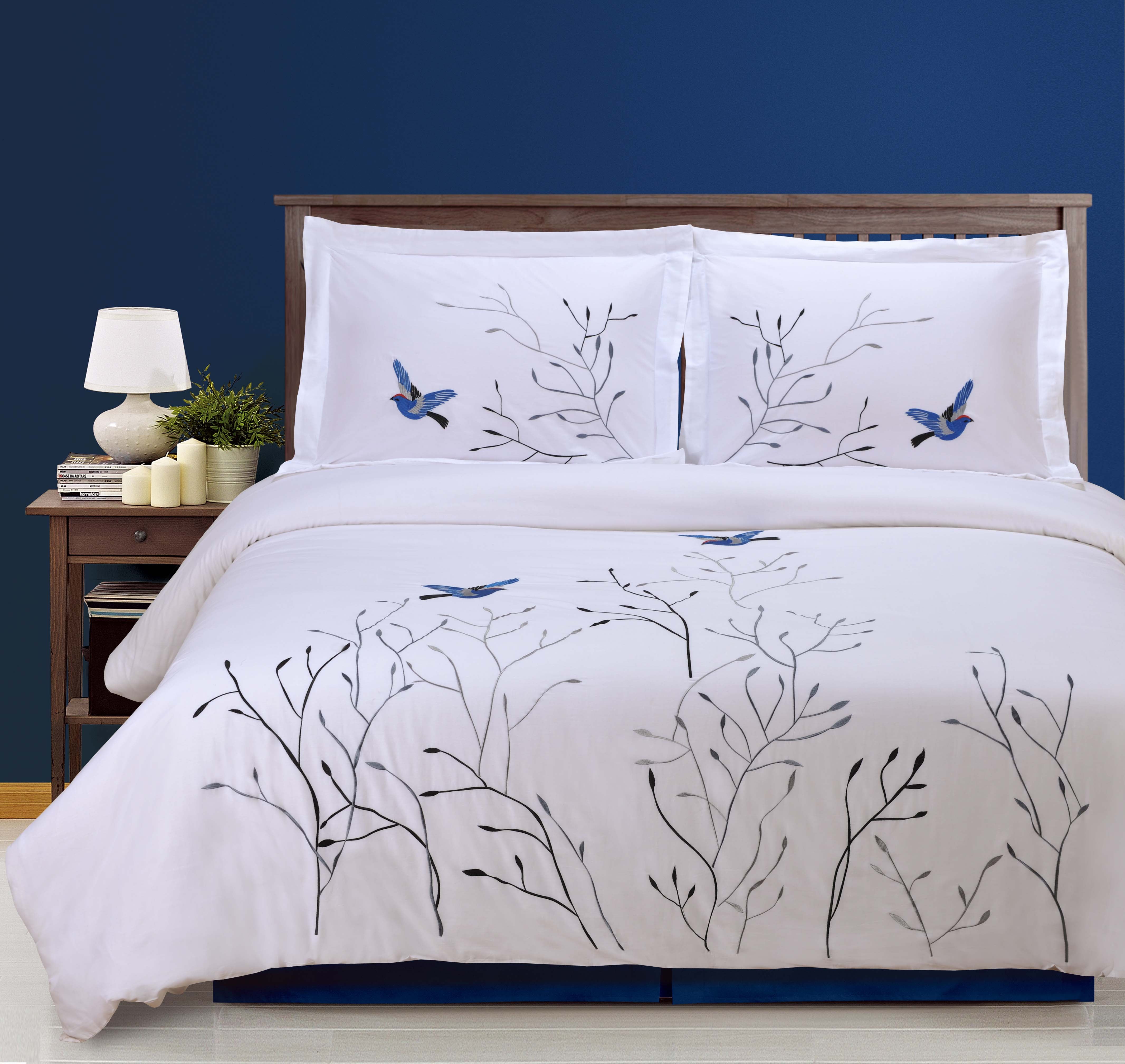 Swallow Cotton Embroidered 3-Piece Duvet Cover Set - Soft Bedding for Master Bedroom, Guest Room & Dorm Decor