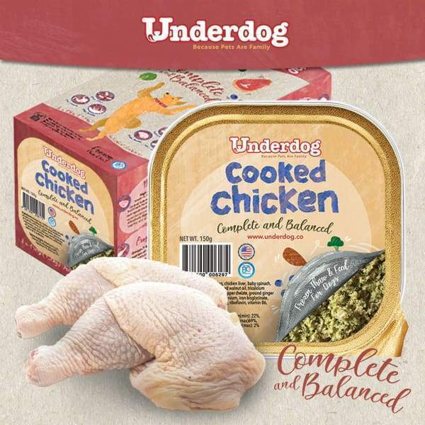 Premium Underdog Cooked Chicken Fresh Frozen Dog Food - 1.2kg (2.65lb) Grain-Free High Protein Meal for Small & Medium Dogs - Perfect for Daily Feeding, Training Treats & Post-Surgery Recovery