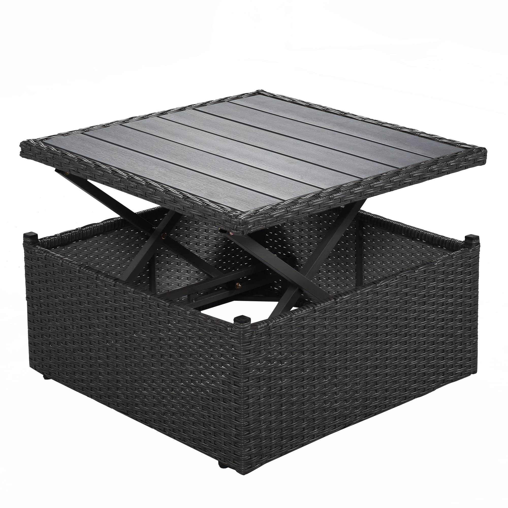 Quarte Outdoor Patio Rectangle Daybed with Retractable Canopy - All-Weather Wicker Sectional Sofa Set with Cushions & Lift Table - Perfect for Backyard, Porch, Poolside or Garden (Grey+O)