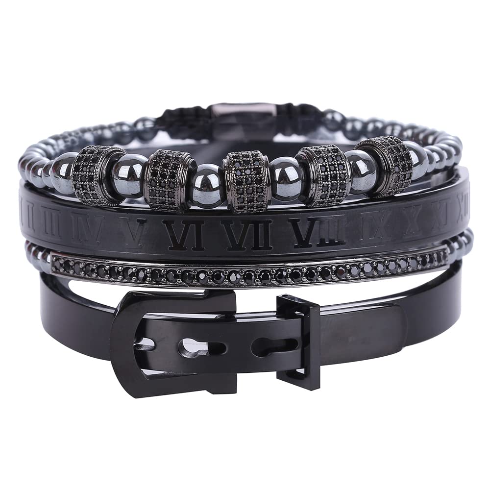 HYHONEY Men's Beaded Bracelet - Stainless Steel Micro Pave Zircon Cuff Bangle for Men & Women | Perfect for Casual Wear, Gifts & Special Occasions