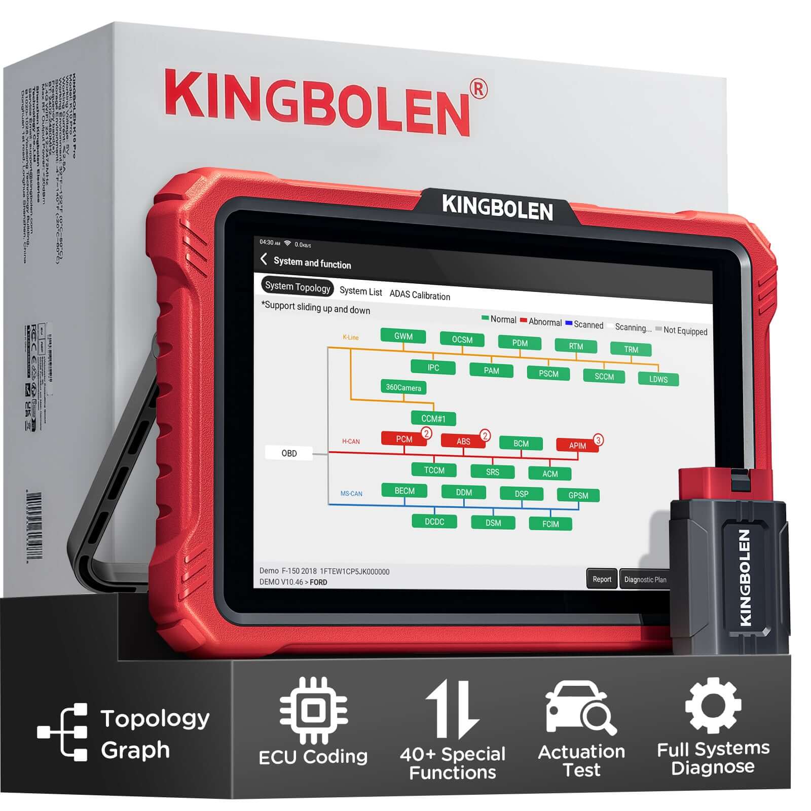 2025 Kingbolen K10 PRO CANFD & DoIP Bluetooth OBD2 Scanner - 40+ Resets, All System Car Diagnostic Tool with ECU Coding & Active Test Guide - Perfect for Mechanics, DIY Auto Repair & Vehicle Maintenance