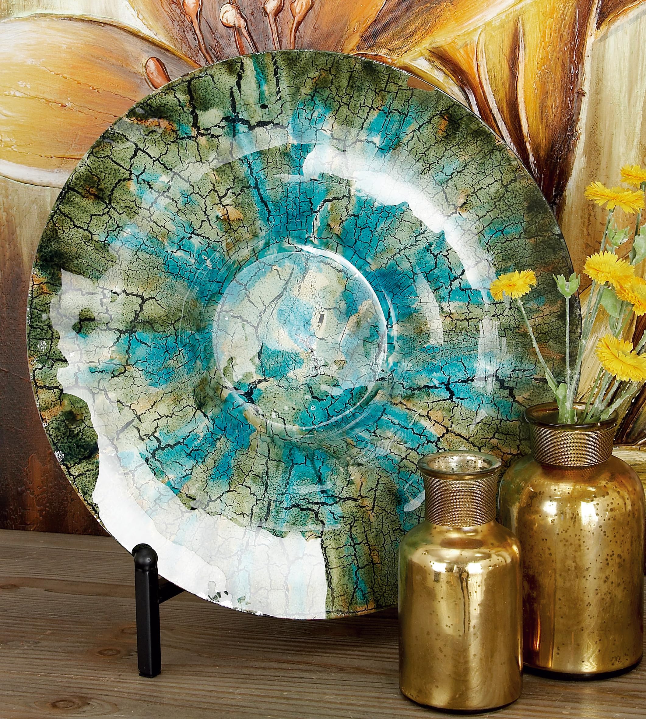 Stylish Shades of Green Decorative Glass Charger Plate with Stand - Elegant Table Setting for Dinner Parties, Weddings & Home Decor | Small Size