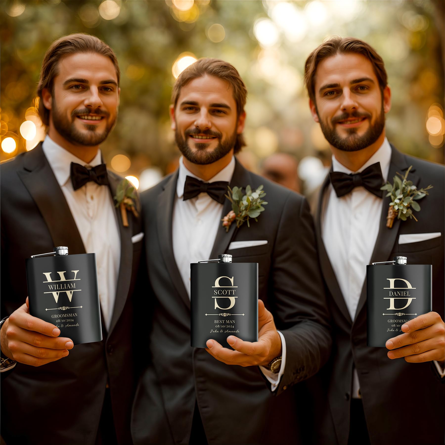 Personalized Groomsmen Flask Set of 9 - Custom Engraved 304 Stainless Steel Whiskey Flasks for Wedding Party, Best Man, Groom & Father of the Bride - Perfect for Bachelor Parties, Weddings & Anniversary Gifts