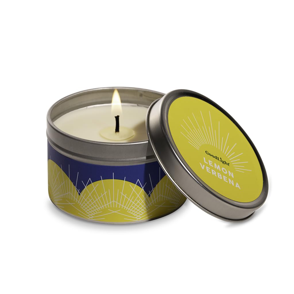 Eco-Friendly Paraffin-Free Scented Candle in Tin - 30 Hour Burn Time, Lemon Verbena Aroma (6oz) | Perfect Birthday Gift for Women & Men, Home Decor, Relaxation & Romantic Ambiance