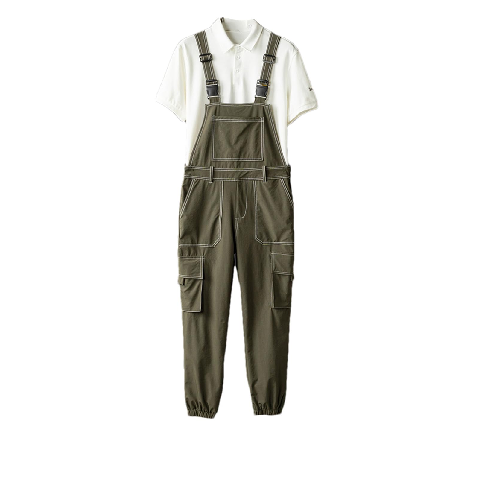 **Aoleaky Men's Jogger Bib Overalls - Adjustable Suspenders, Multi-Pocket Cargo Pants for Work & Outdoor Activities - Summer Jumpsuits Coveralls for Hiking, Camping & Casual Wear**