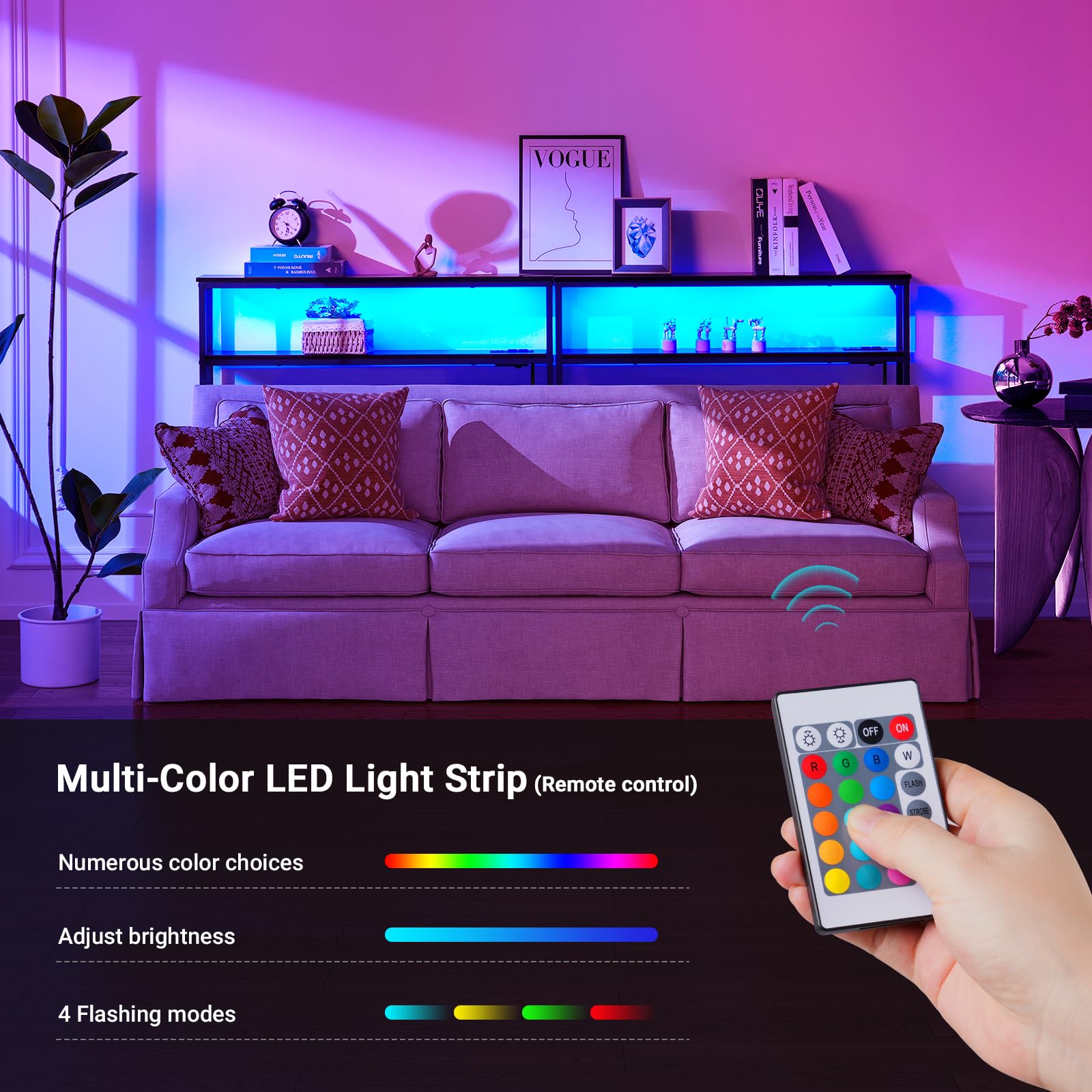 ELYKEN 2 Pack Narrow 2-Tier Console Sofa Table with LED Strip Light - 5.9