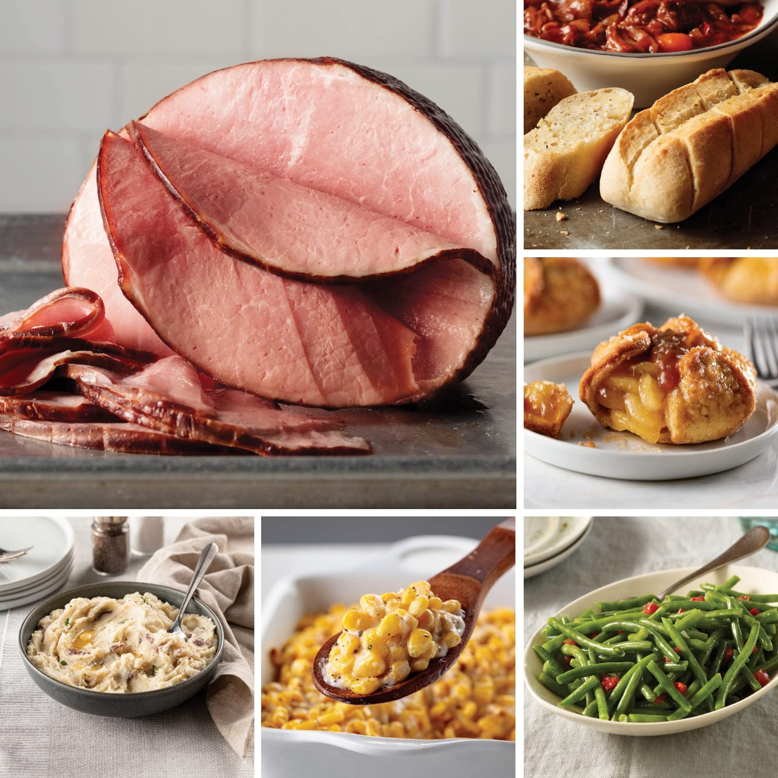 Omaha Steaks Easter Duroc Ham Holiday Dinner Kit - 2.5 lb Duroc Ham, 32 oz Smashed Red Potatoes, 20 oz Steakhouse Creamed Corn, 13 oz Green Beans in Butter Sauce, 6 Caramel Apple Tartlets, 4 Garlic Butter Baguettes - Serves 6 | Perfect for Easter, Christmas & Family Gatherings