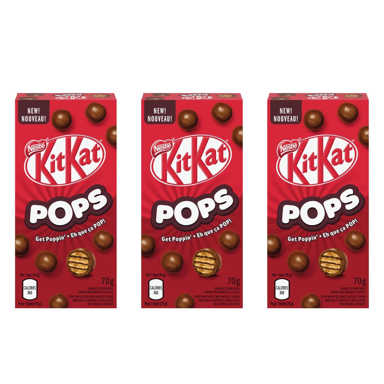 Kit Kat Pops Milk Chocolate Snacks - 70g/2.47oz (Pack of 3) - Crunchy Wafer Candy Bites - Perfect for Office Snacks, Party Favors & Gift Baskets - Shipped from Canada