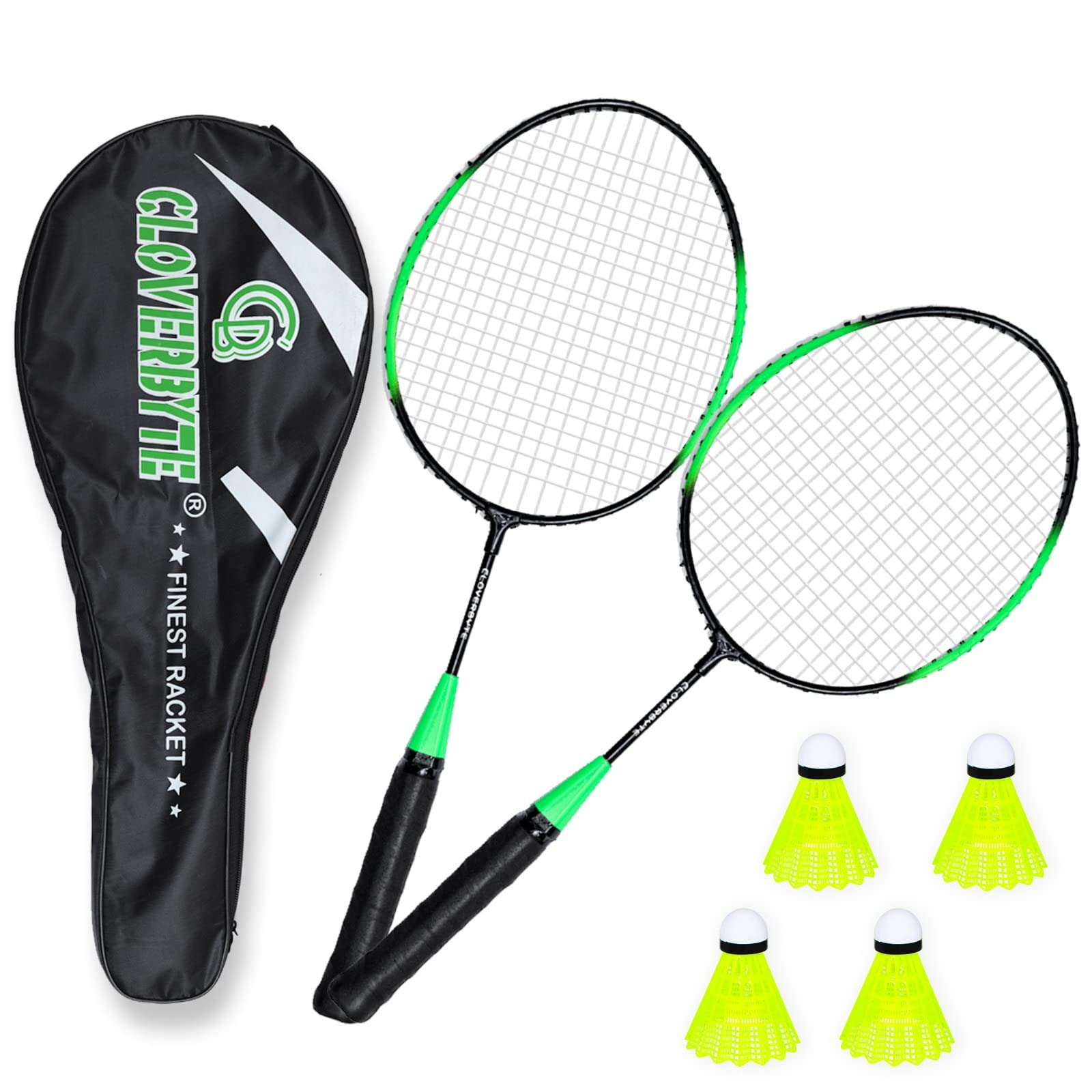 CLOVERBYTE Kids Badminton Set - Exotic Green Racket with 4 Shuttlecocks & Protective Cover | Perfect for Outdoor Play, Backyard Games & Family Fun Activities