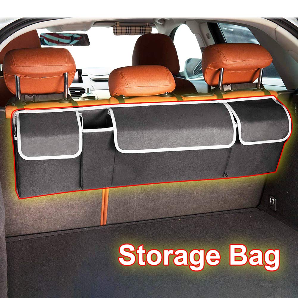 Universal Backseat Car Organizer & Trunk Storage Bag - Large Capacity Kick Mats for Auto Organization, Black | Perfect for Road Trips, Family Travel & Daily Commute