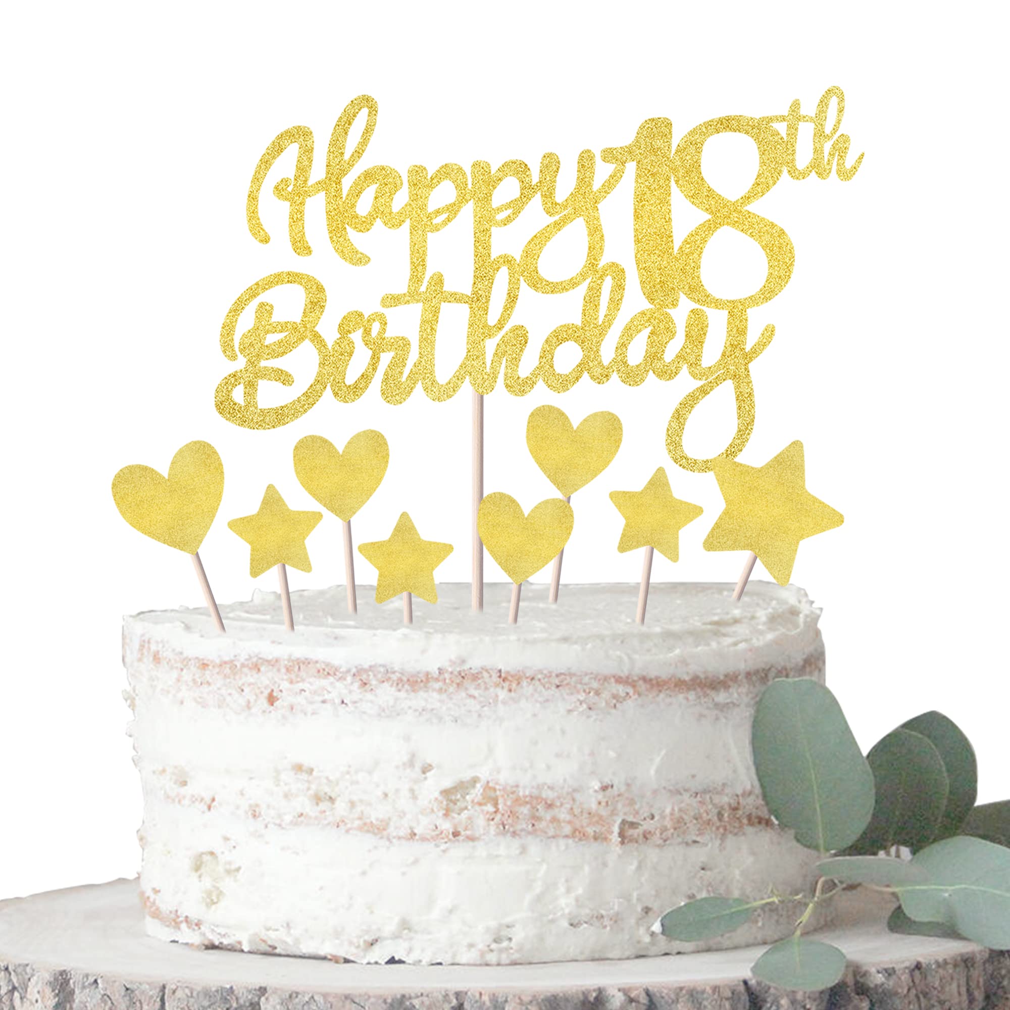 Rsstarxi 9 Pack Happy 18th Birthday Cake Toppers - Glitter Heart & Star Cupcake Decorations for 18th Birthday Party | Cheers to 18 Years Old Teen Celebration | Perfect for Anniversary Cakes, Cupcakes & Party Desserts