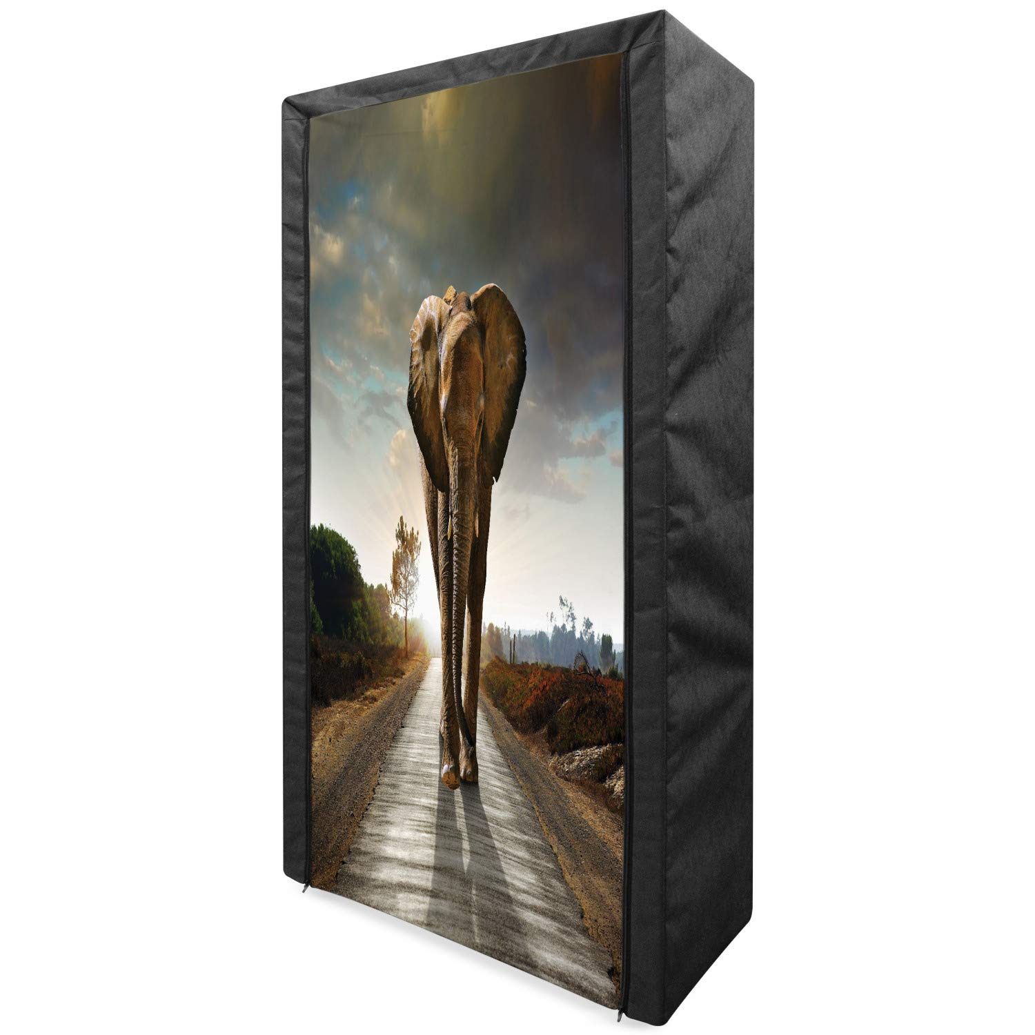 Ambesonne Elephant Portable Fabric Wardrobe - African Nature Theme with Trees & Hills - 33.5