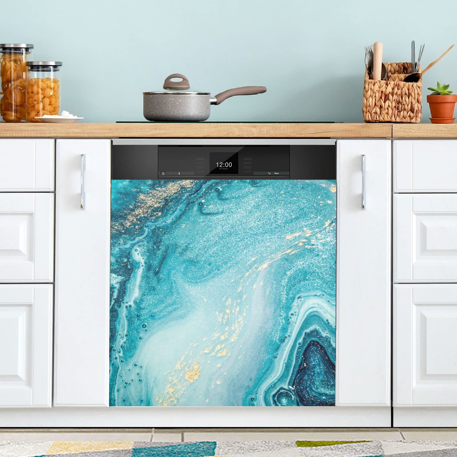 Abstract Ocean Blue Marble Dishwasher Magnet Cover - Large 23
