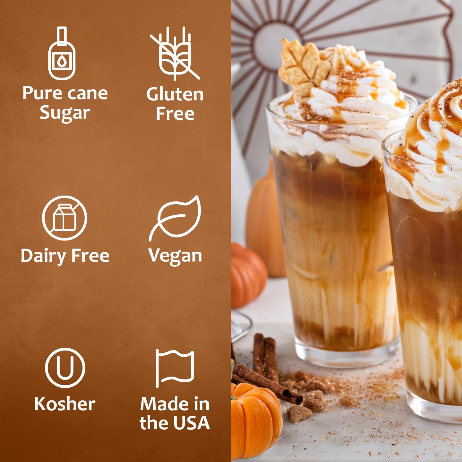 Syruvia Pumpkin Spice Syrup - 25.4 fl oz Kosher & Gluten Free Coffee Flavoring for Lattes, Baking, Cocktails & Desserts | Perfect for Fall Drinks, Pumpkin Spice Lattes & Holiday Recipes | Includes Free Syrup Pump