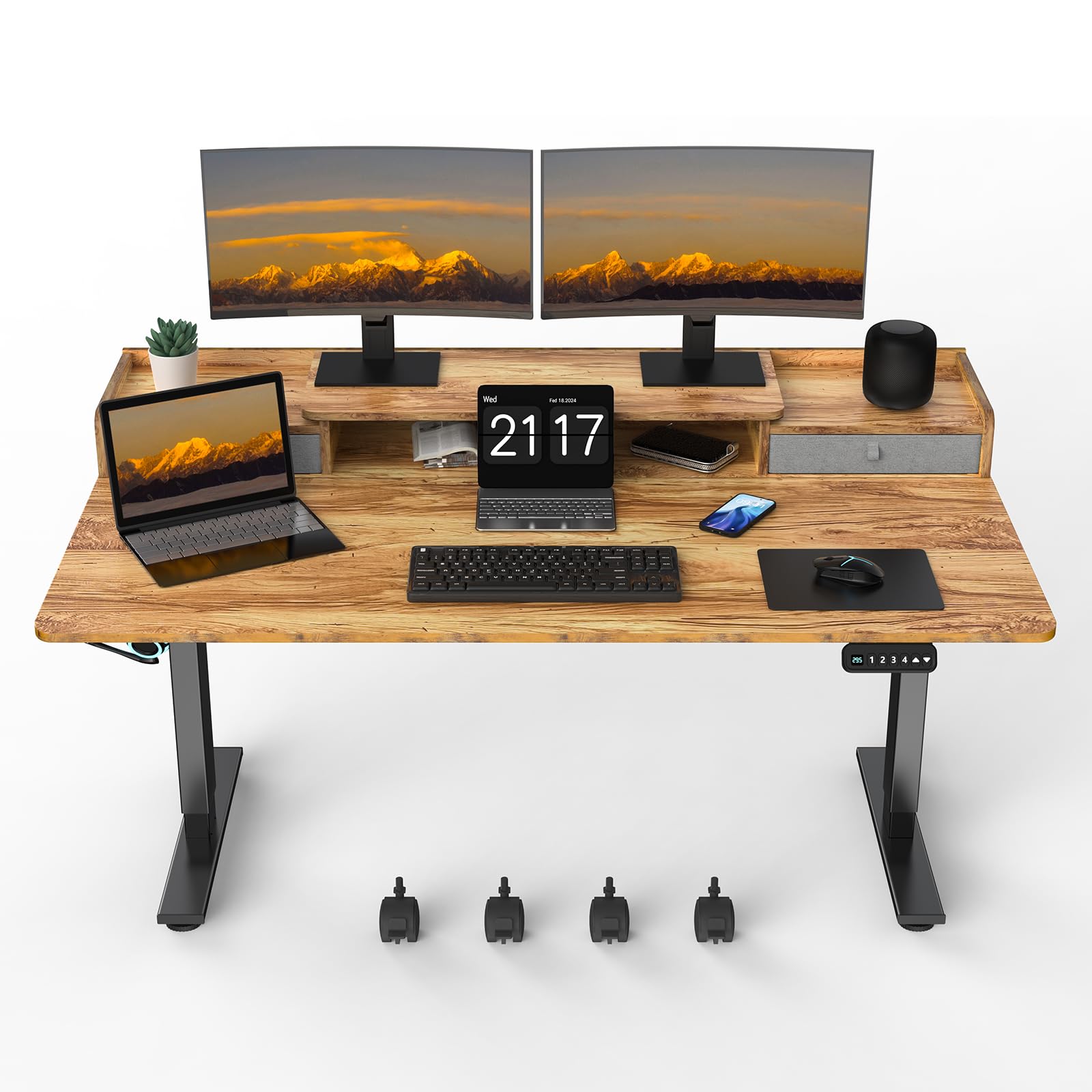 63×30 Inch Electric Standing Desk with 2 Drawers & Storage Shelf - Adjustable Height Ergonomic Workstation for Home Office - Perfect for Remote Work, Gaming & Study Setup