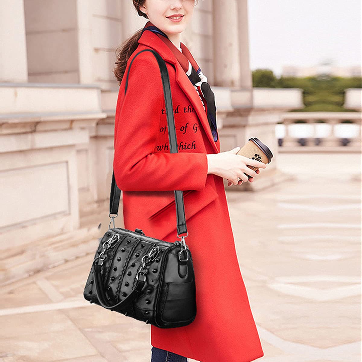 Stylish Women's Crossbody Bags & Shoulder Purses - PU Leather Satchels with Rivet Details, Retro Top-Handle Totes - Perfect for Work, Travel & Everyday Use