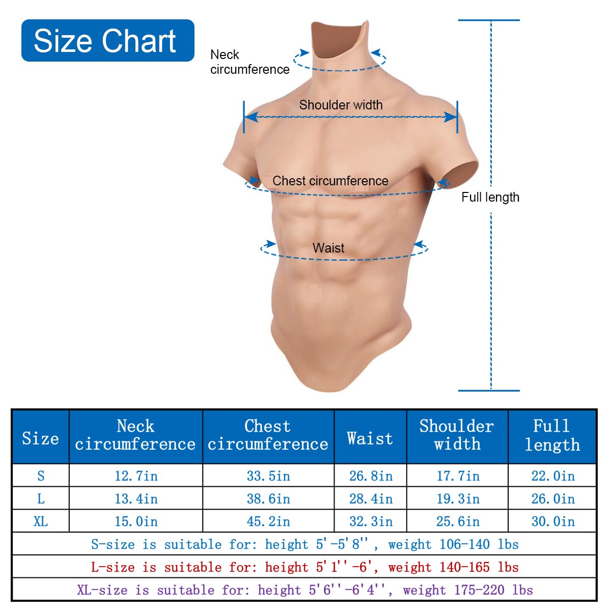Realistic Silicone Muscle Suit for Men - Fake Abs & Soft Skin Texture - Male Bodybuilding, Drag Shows, Cosplay Costume - Perfect for Halloween, Theater Performances & Costume Parties