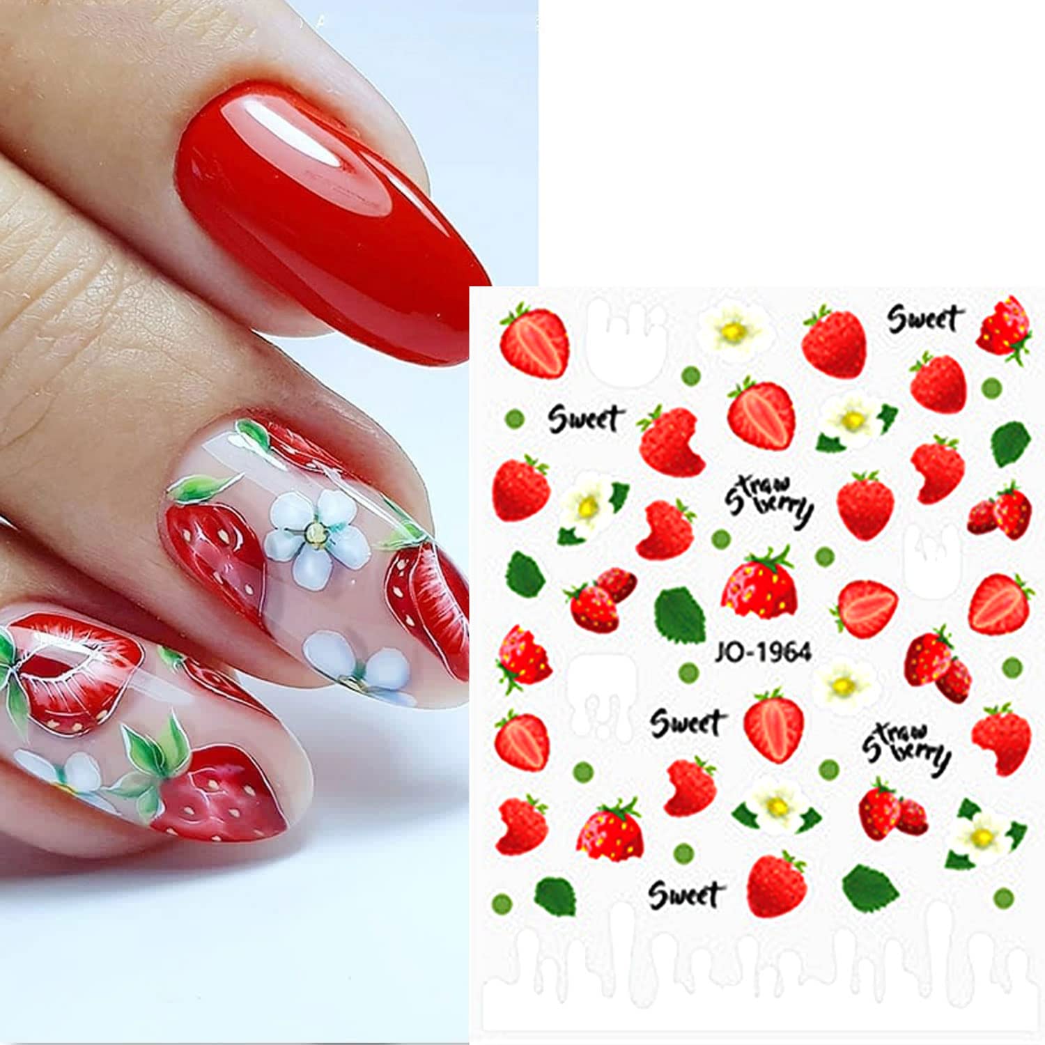 Summer Nail Art Stickers - Cute Fruit Designs (Lemon, Strawberry, Cherry, Watermelon, Avocado) for Women & Girls - DIY Nail Decals & Wraps for Acrylic Nails - Perfect for Parties, Vacations & Everyday Nail Art