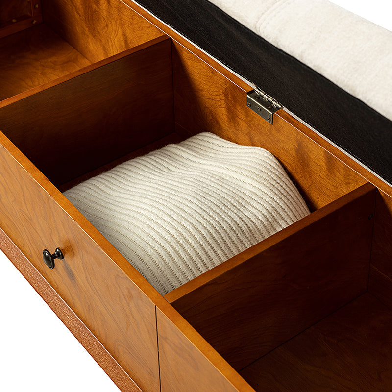 Cherry Wood Upholstered Flip Top Storage Bench with Cushion - Stylish Ottoman for Entryway, Living Room & Bedroom Storage