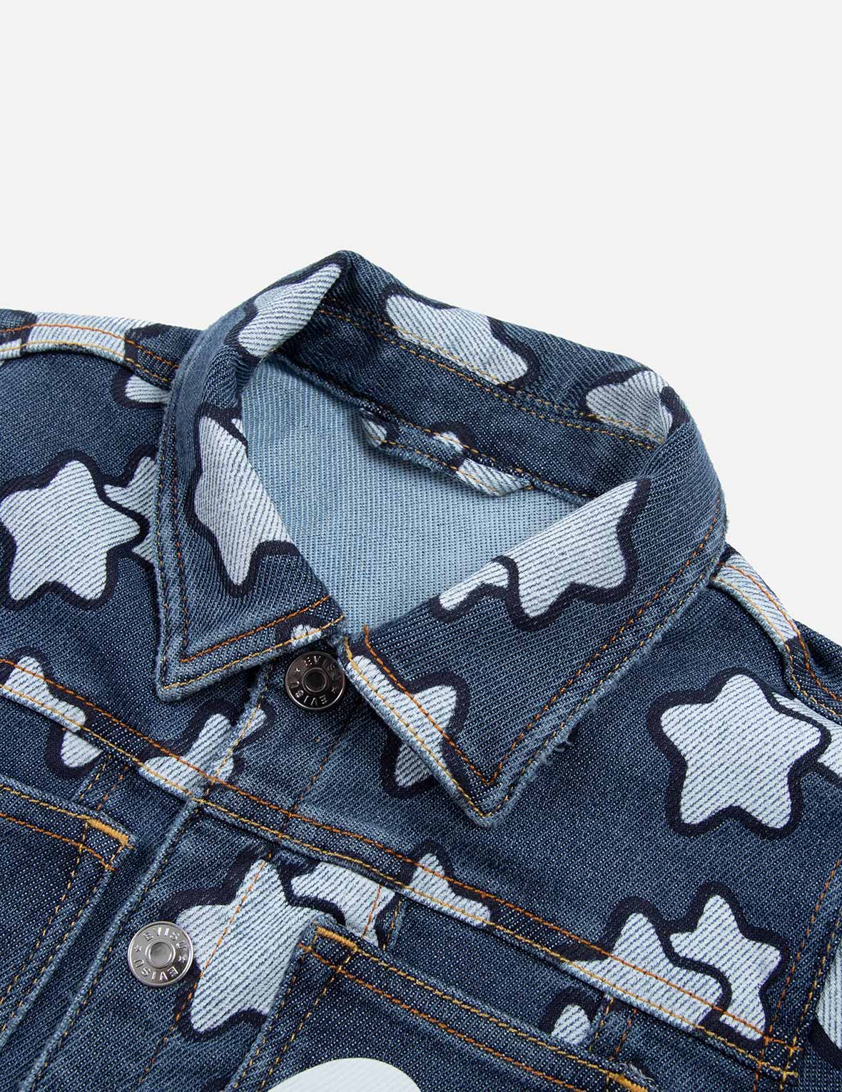 Stylish Allover Star Print Denim Jacket for Women & Men - Trendy Regular Fit Denim Jacket for Casual Outfits & Streetwear Fashion