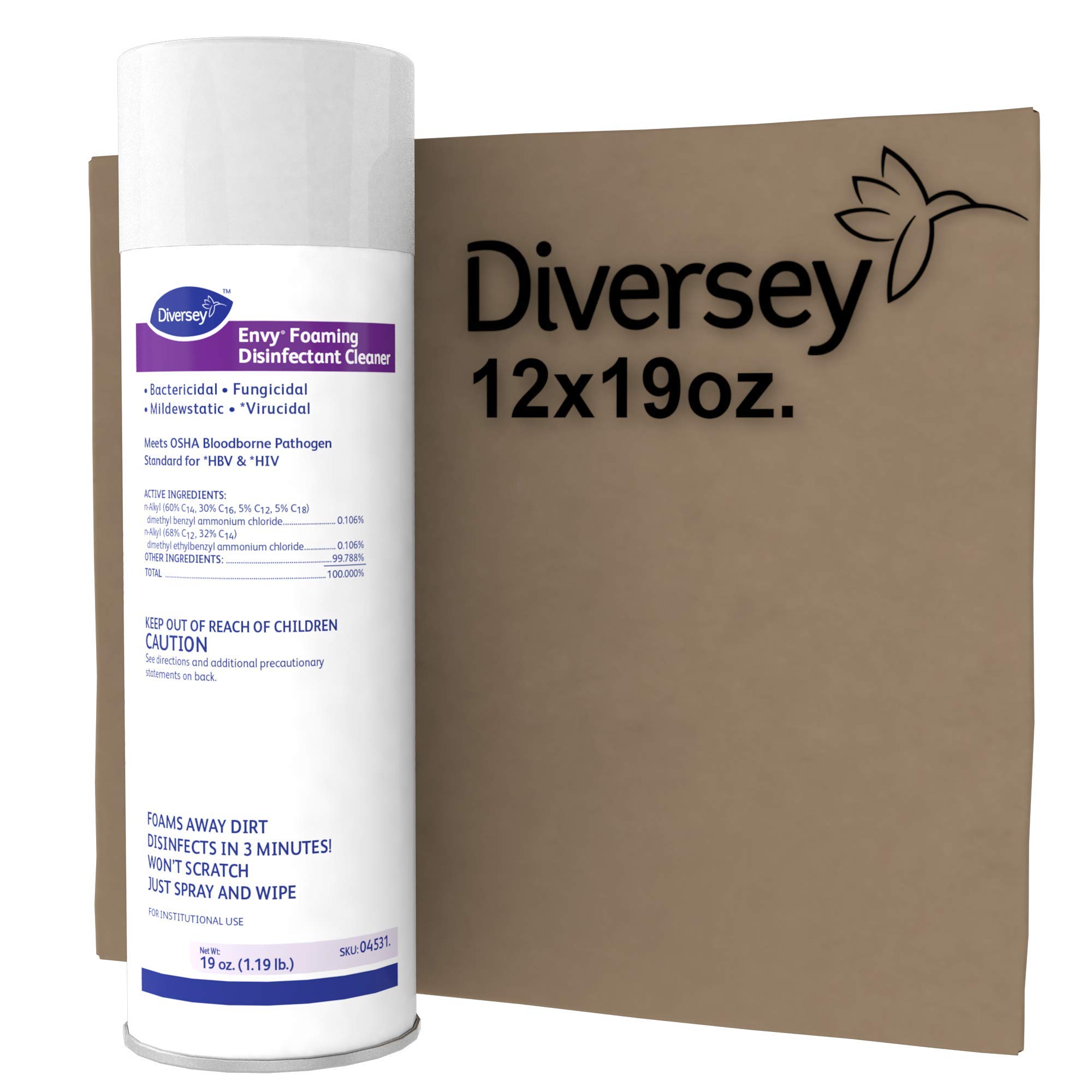 Diversey Envy 04531 Foaming Disinfectant Cleaner - 12 Pack (19 oz/539g Each) | Hospital-Grade Aerosol Sanitizer for Healthcare, Schools & Commercial Use