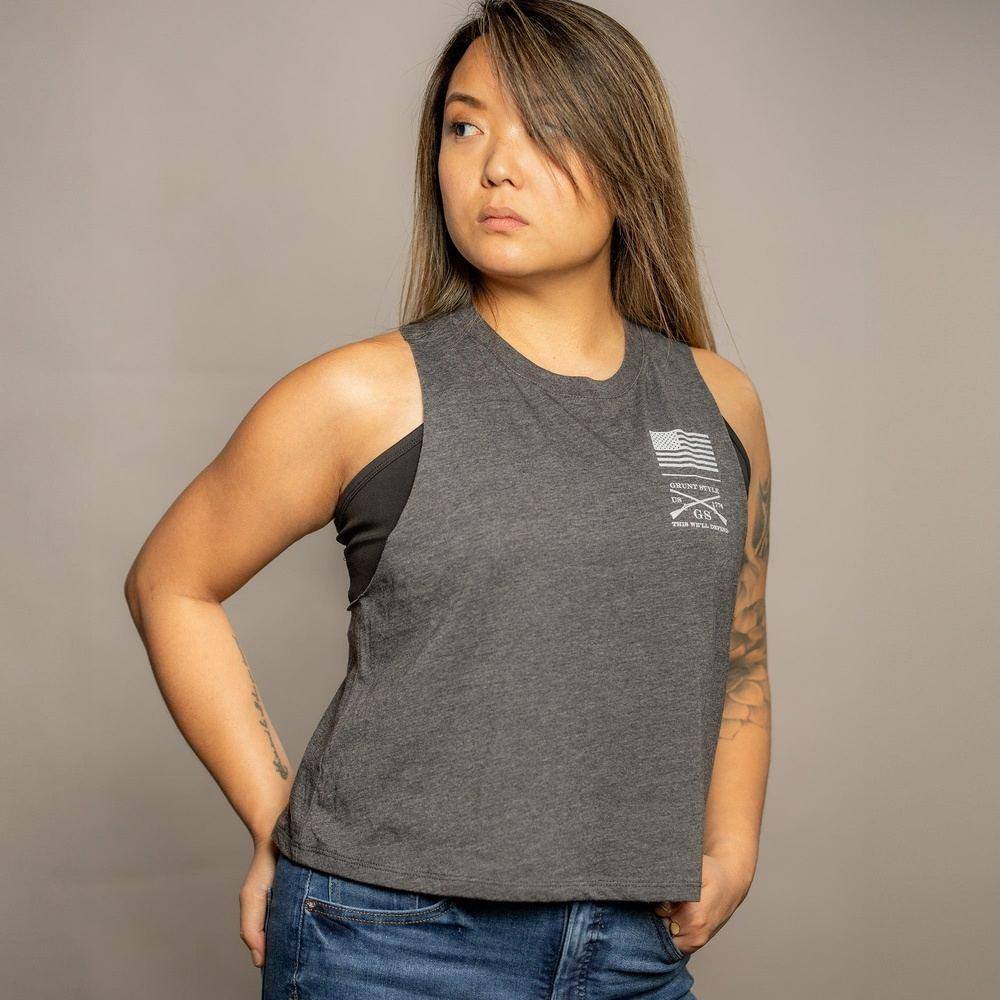 I Survive Racerback Cropped Tank Top for Women - Dark Heather Gray | Workout, Yoga & Gym Essential