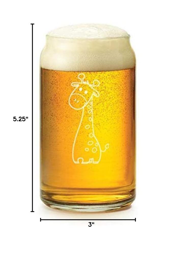 16 oz Beer Can Glass with Cute Giraffe Design - Perfect for Home Bars, Parties & Gifts - Durable & Stylish Drinking Glass for Beer, Soda & Cocktails