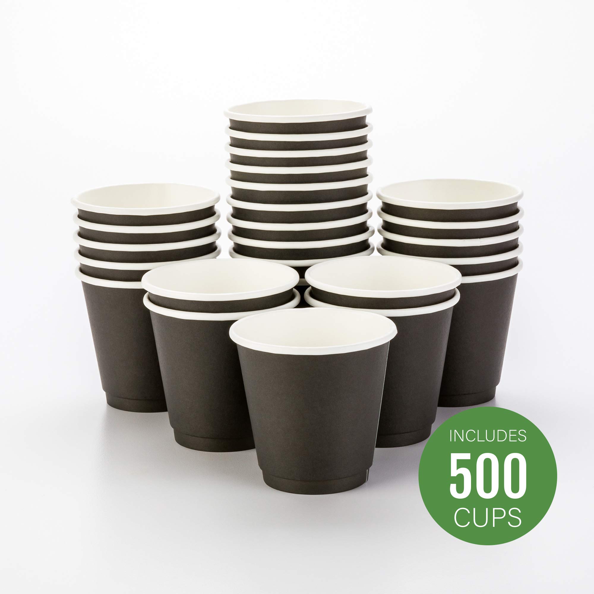 Restaurantware 8 oz Disposable Coffee Cups - 500 Pack Insulated Hot Cups with Double Wall for Coffee, Tea & Hot Chocolate | Black Paper Cups (Lids Sold Separately) - Perfect for Cafes, Offices & Catering Events