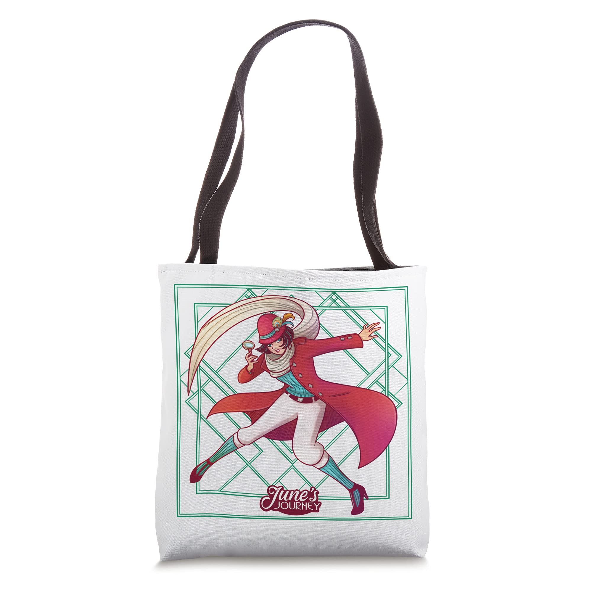 June's Journey Art Deco Illustration Tote Bag - Stylish Green Canvas Tote for Women | Perfect for Shopping, Beach & Daily Use