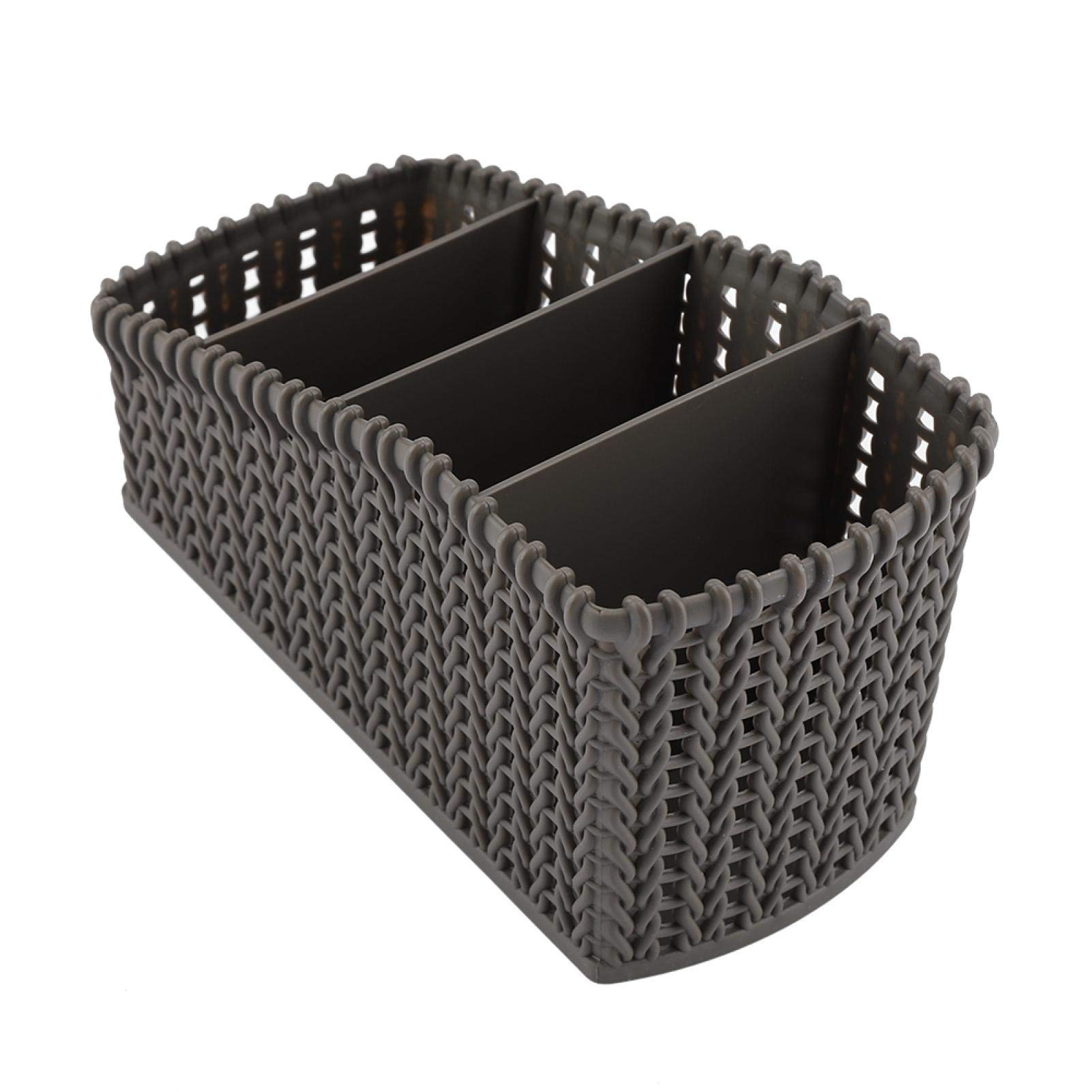 PP Multi-Grid Rattan Desktop Storage Box - Cosmetic & Stationery Organizer for Office, Home & Beauty Supplies | Perfect for Makeup, Office Accessories & School Essentials