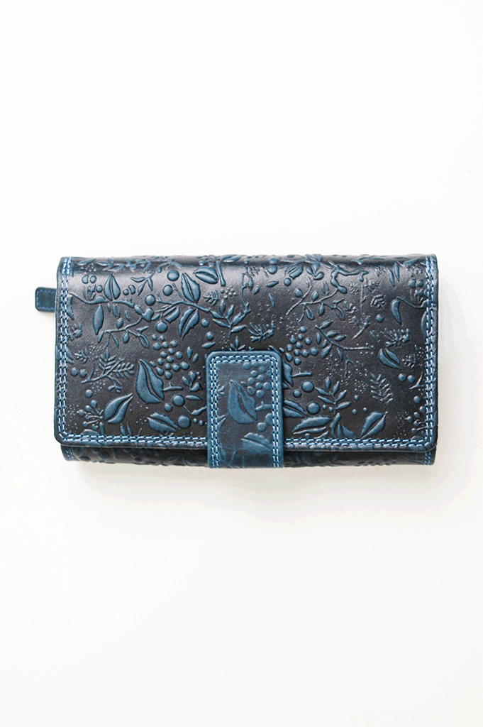 Adrian Klis 100 Flower Wallet for Women - Genuine Leather Blue Floral Wallet with RFID Blocking - Perfect for Travel, Shopping & Everyday Use
