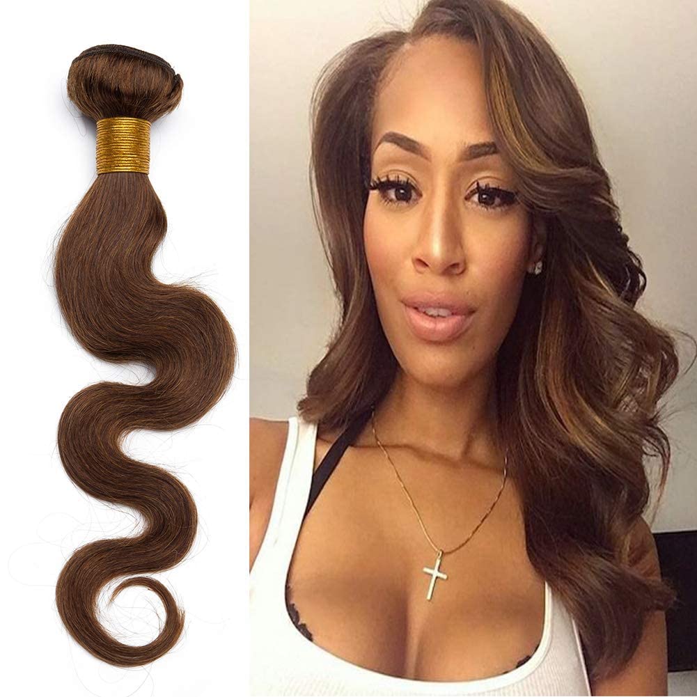 Benehair 20 Inch Brazilian Body Wave Human Hair Bundles - 1 Bundle Medium Brown (#4) 100g/3.5oz - Real Human Hair Extensions for Sew-in, Wavy & Curly Styles | Perfect for Daily Wear, Parties & Special Occasions