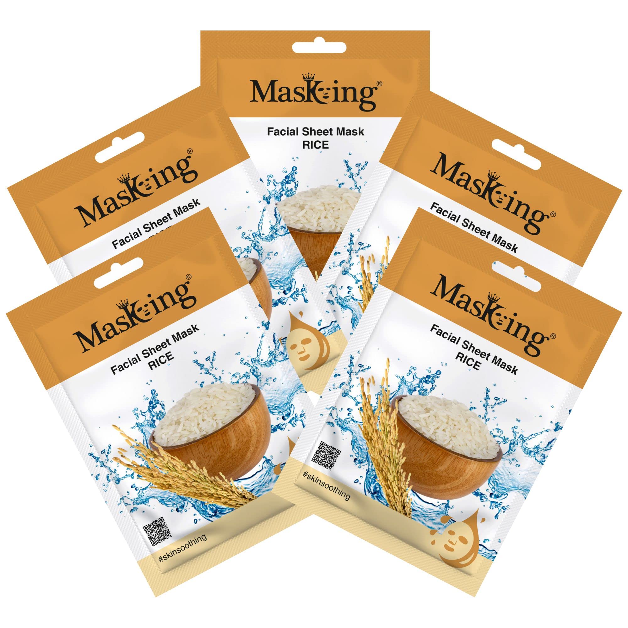 Rice Facial Sheet Mask - Skin Soothing, Lightening & Nourishing Serum for Women & Men | Natural Lyocell Face Mask Pack of 5 | Perfect for Daily Skincare, Spa Night & Travel